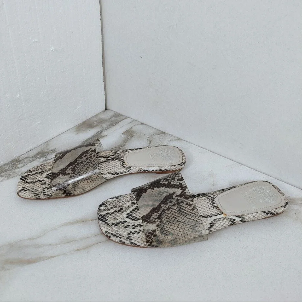 Vince Camuto Snakeskin Print Transparent Slides Sandals, Sz 8.5